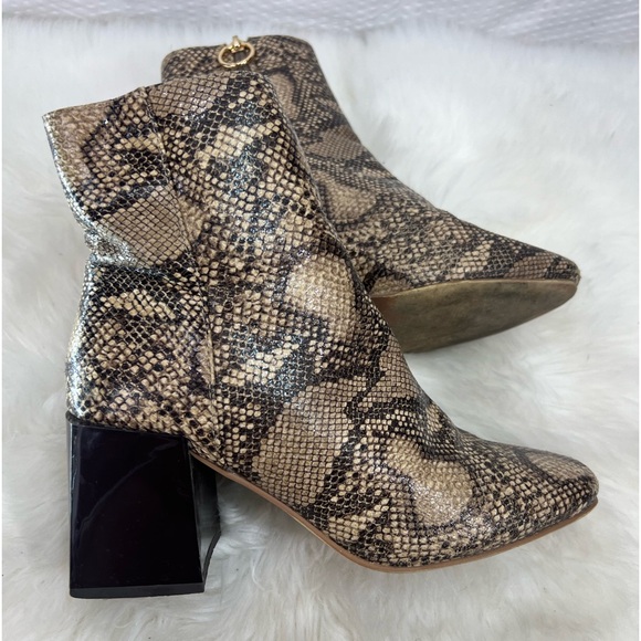 ASOS Women's Snakeskin Ankle Boot Booties Boho Block Heel Side Zip Up Size 5 - Picture 3 of 15